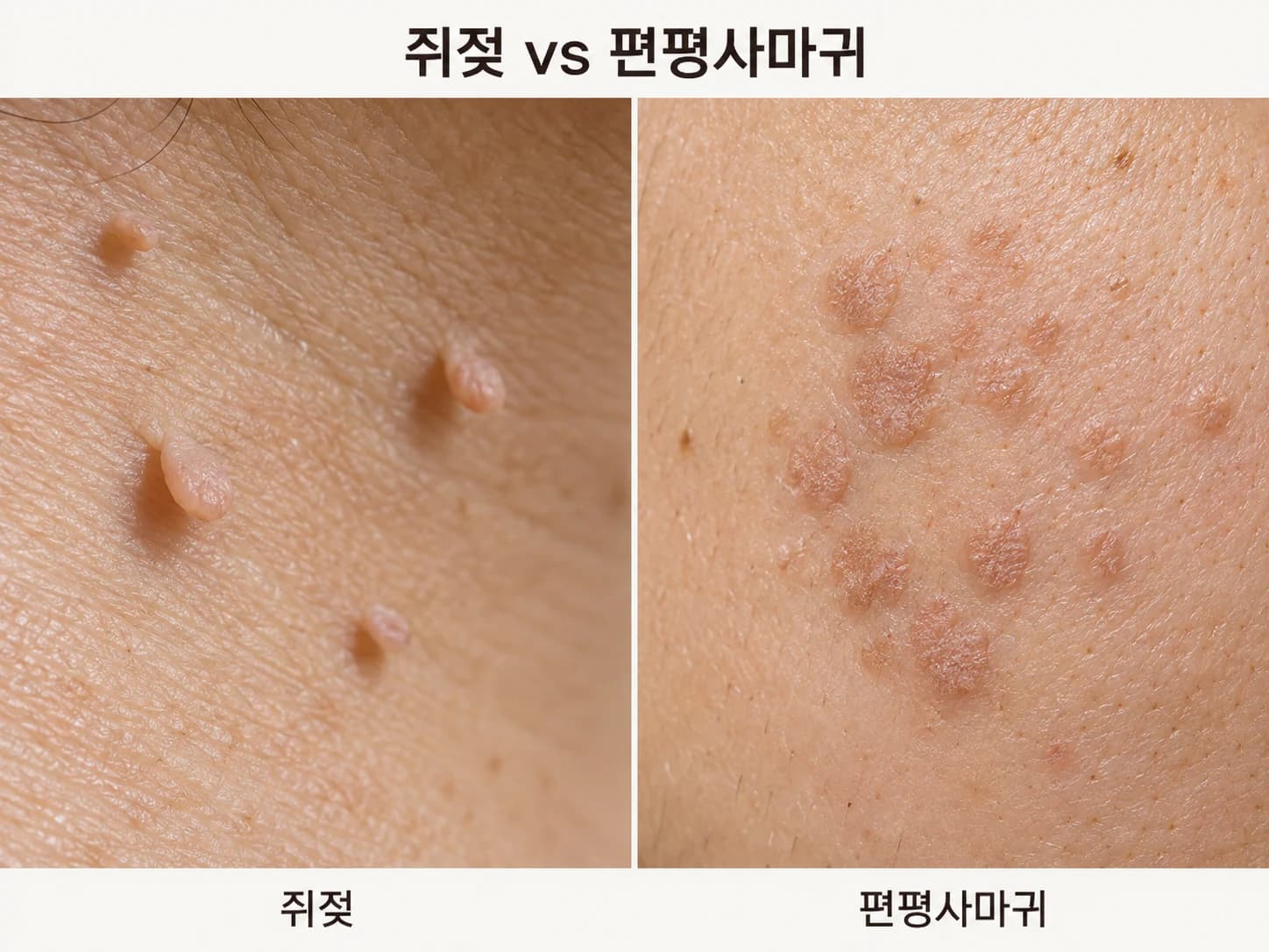 쥐젖과 편평사마귀 비교